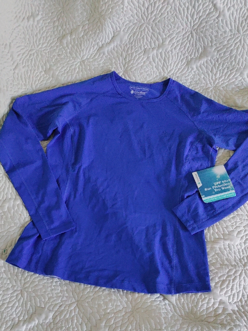 Coolibar Women's Hightide Long Sleeve Swim Shirt Baja Blue Medium